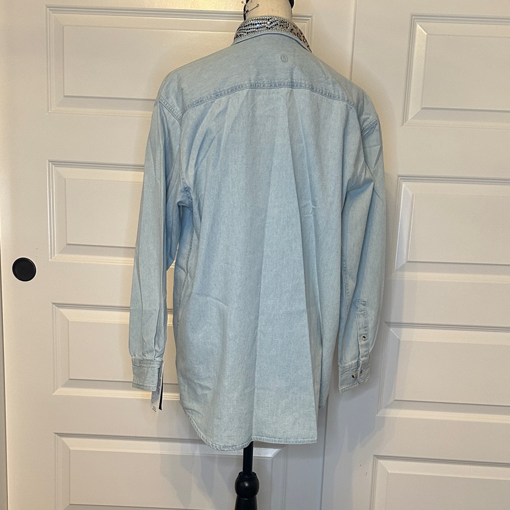 Christine Alexander Denim Shirt with Swarovski Crystal Accents-New With Tags - Picture 7 of 9
